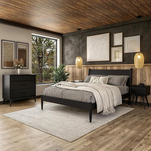 Camaflexi Mid-Century Panel Bed - Queen Size - Black Finish