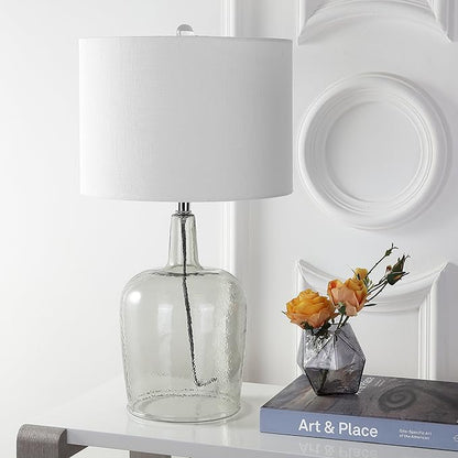 JONATHAN Y JYL4003A Augustine 26" Glass LED Table Lamp Modern Contemporary Bedside Desk Nightstand Lamp for Bedroom Living Room Office College Bookcase LED Bulb Included, Smoke Gray
