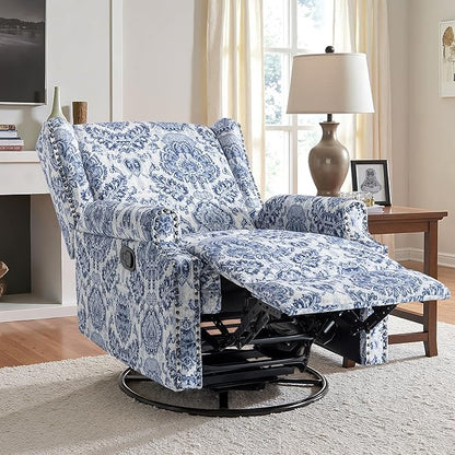 Lumibee Recliner Chair, 360° Swivel Rocker Recliner Chair with Footrest High Back, Comfy Upholstered Glider Rocking Chair for Living Room Bedroom (Navy)