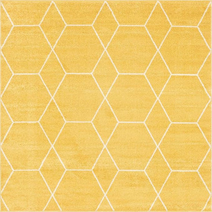 Unique Loom Trellis Frieze Collection Area Rug - Geometric (7' Square, Yellow/ Ivory)