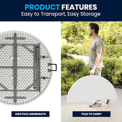 Flash Furniture Freeman 4' Round Plastic Folding Table with Carrying Handle, Plastic Foldable Table for Indoor/Outdoor Events, White