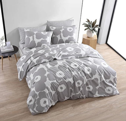 Marimekko - King Duvet Cover Set, Cotton Bedding with Matching Shams & Button Closure, All Season Home Decor (Unikko Grey, King)