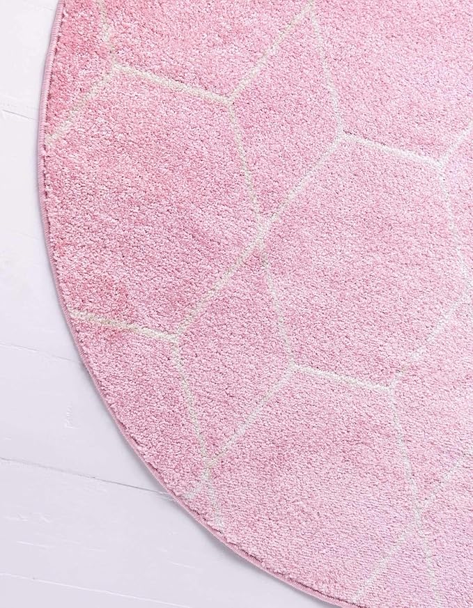 Unique Loom Trellis Frieze Collection Area Rug - Geometric (6' Round, Light Pink/ Ivory)