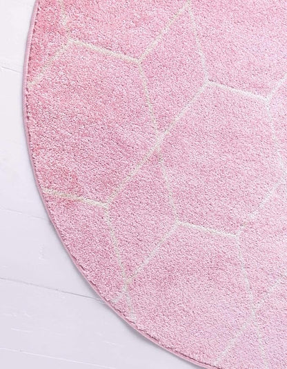 Unique Loom Trellis Frieze Collection Area Rug - Geometric (6' Round, Light Pink/ Ivory)