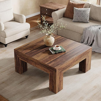 Tribesigns Farmhouse Square Coffee Table for Living Room, 39.37-Inch Low Large Center Tea Accent Table with Sturdy Legs, Easy Assembly (Dark Brown)
