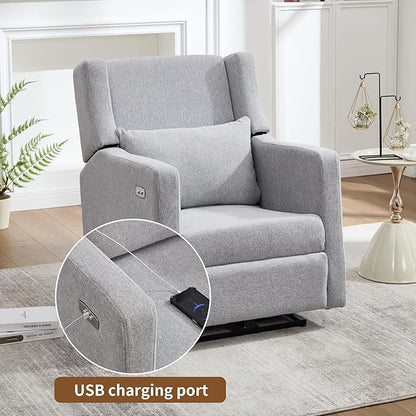 Power Recliner Chair for Adults, Adjustable Home Theater Seating with USB for Living Room, Modern Fabric Reclining - Light Grey