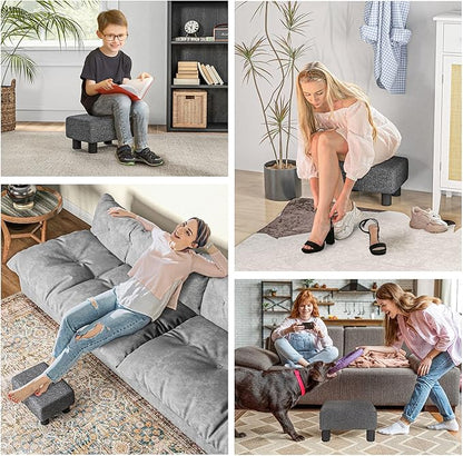 HOMCOM Ottoman Foot Rest, Small Foot Stool with Linen Fabric Upholstery and Plastic Legs, Cube Ottoman for Living Room, Charcoal Gray