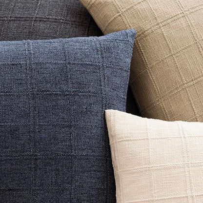Foindtower Set of 2 Decorative Linen Check Throw Pillow Covers Neutral Farmhouse Vintage Cushion Covers Modern Boho Home Decor for Sofa Chair Couch Bedroom Living Room,22×22 Inch,Navy Blue