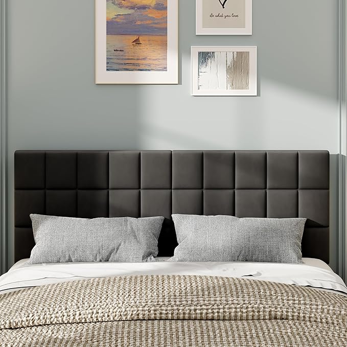ALISH Velvet Tufted Headboard with Adjustable Height and Width, Foldable Upholstered Headboard with Metal Legs for King Size (Gray Velvet, King)
