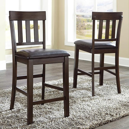 Signature Design by Ashley Haddigan Upholstered Barstool, 2 Count, Slat Back Design, Cushioned Seat, Wood, 25.5" H, Dark Brown