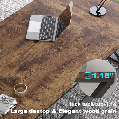 LVB 78.7" Computer Desk, Industrial Extra Long Wood Home Office Desk, Large Rustic Modern Metal Workstation Pc Study Writing table, Dual monitor Double Work Executive Desk for Two Person, Rustic Brown