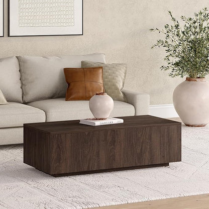 Henn&Hart 48" Rectangular Low-Profile Wood Coffee Table for Living Room, Family Room, or Office, Alder Brown