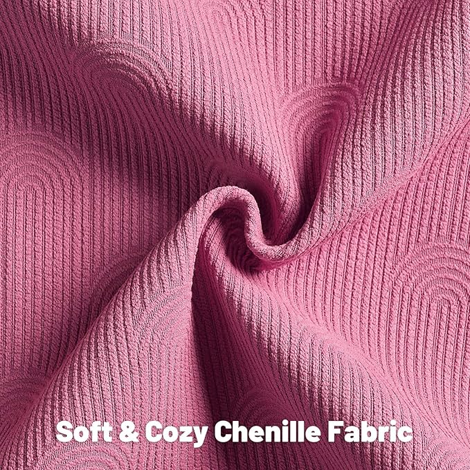 FUTEI Hot Pink Chenille Decorative Throw Pillow Covers 24x24 Inch Set of 2,Soft Cozy Striped Geometric Patterns European Cushion Cases,Modern Home Decor for Couch Bed Living Room