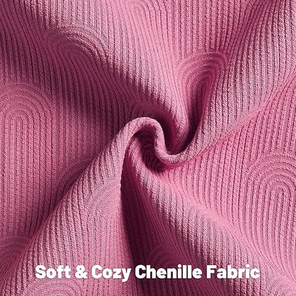 FUTEI Hot Pink Chenille Decorative Throw Pillow Covers 12x20 Inch Set of 2,Soft Cozy Striped Geometric Patterns Lumbar Pillow Cases,Modern Home Decor for Couch Bed Living Room