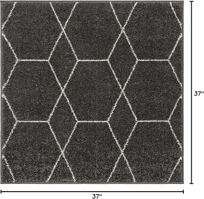 Unique Loom Trellis Frieze Collection Area Rug - Geometric (3' Square, Dark Gray/ Ivory)