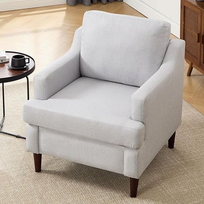Mid-Century Accent Chair Modern Linen Fabric Armchair for Living Room,Comfy Upholstered Reading Chairs for Bedroom,Single Sofa Chair with Wood Legs (LightGrey, Set of 2)