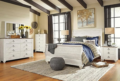 Signature Design by Ashley Willowton Coastal Cottage 6 Drawer Dresser with Faux Plank Top, Whitewash