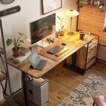 FEZIBO One-Piece Standing Desk Adjustable Height Stand up Home Office Desk, 55x24 Inch Electric Standing Computer Desk, with 4 Memory Presets, Headphone Hook, Rustic Brown