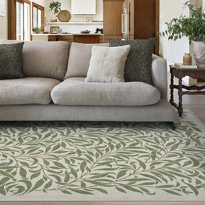 RUGGABLE x Morris & Co Machine Washable Area Rug – Pure Willow Boughs Green 6x9, Stain-Resistant, Non-Slip – Medium Rugs for Living Room, Bedroom, Hallway, Entryway & Office–with Cushioned Pad