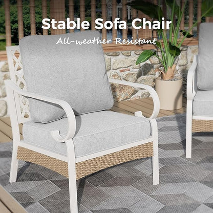Patio Chairs Set of 2, Outdoor Sofa Chairs with Deep Seating and 5.5" Cushions, Steel Frame Porch Furniture for Lawn Backyard Deck, Light Grey
