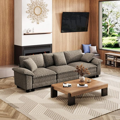 123" Cloud Modular Sectional Sofa, 3-Seater w/Deep Seat & Removable Arms, Plush Chenille for Living Room - Smoky Gray