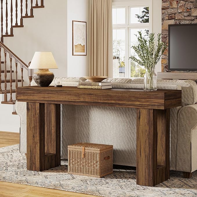 Tribesigns Console Table, 63" Farmhouse Entryway Table, Rectangular Wooden Accent Console for Entrance, Hallway & Living Room(Rustic Brown)