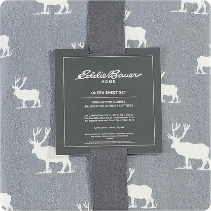 Eddie Bauer - Queen Sheets, Cotton Flannel Bedding Set, Brushed For Extra Softness, Cozy Home Decor (Elk Grove, Queen)
