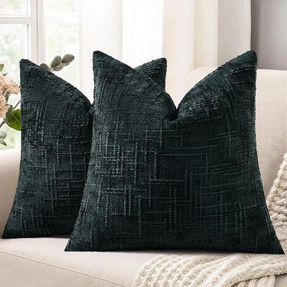 decorUhome Black Chenille Throw Pillow Covers 26x26 Set of 2 Thick Textured Slubby Couch Pillow Covers Farmhouse Accent Modern Neutral Decorative Pillow Cases for Bed Sofa Living Room