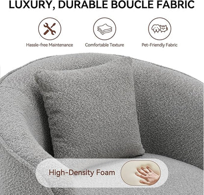 Swivel Accent Chair, Modern Upholstered Boucle Barrel Arm Chairs with Pillow for Living Room, 360 Degree Round Swivel Sherpa Armchair with Round Base for Bedroom Club (1, Grey)