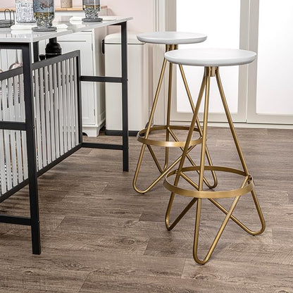 JONATHAN Y BSL1000D Spiroa 30" Modern Industrial Metal Backless Circular Bar Stool for Home, Kitchen, Dining Room, Workspaces, Cafes and Resturants, White Seat with Gold Frame