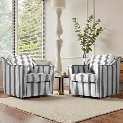 UIXE Swivel Accent Chair, Fabric Upholstered Arm Chair for Living Room, Modern Club Armchair Comfy Single Sofa Bedroom Reading Seat with Lumbar Pillow - Stripe Gray