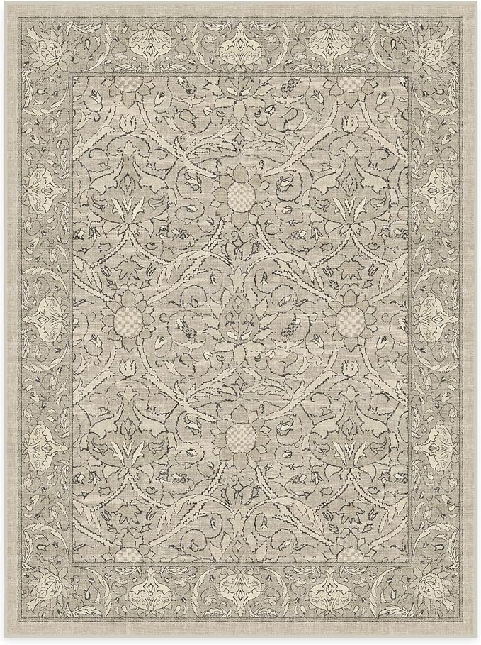 RUGGABLE x Morris & Co Washable Area Rug – Montreal Natural Stone 9x12, Stain-Resistant, Non-Slip – Large Machine Washable Rugs for Living Room, Bedroom, Hallway, Entryway & Office–with Cushioned Pad