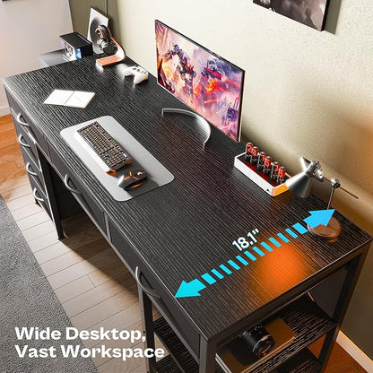Huuger Computer Desk with 6 Drawers, 54 Inch Office Desk with Shelves, Reversible Gaming Desk, Corner Desk with Storage, Work for Home Office, Study, Living Room, Black