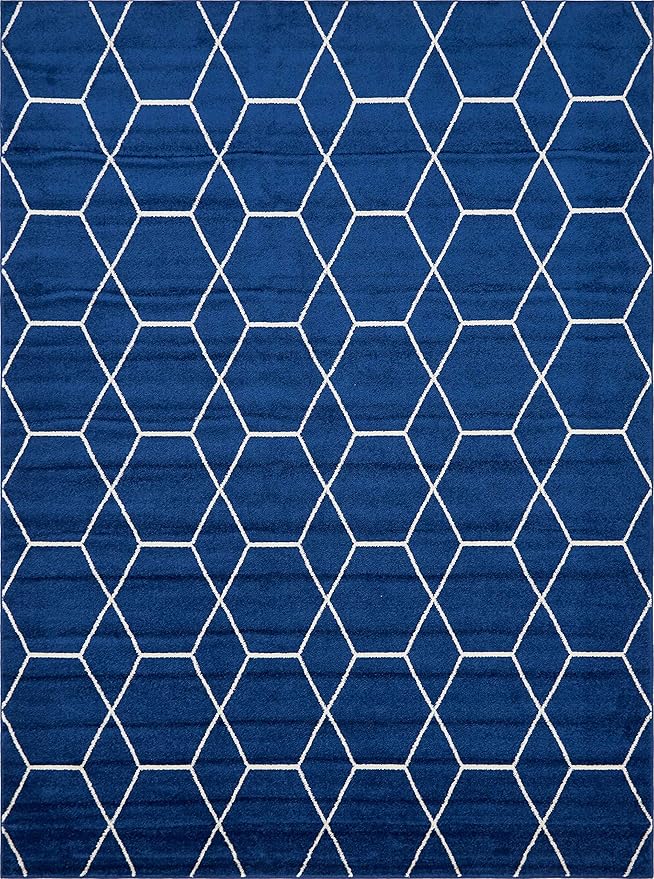 Unique Loom Trellis Frieze Collection Area Rug - Geometric (9' x 12' 2", Navy Blue/ Ivory)