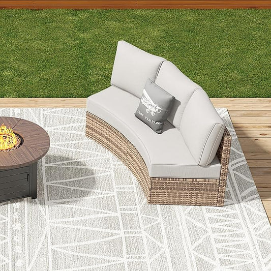 Patio Furniture Sets, 3 Piece Half-Moon Sectional Round Sofa Set, Outdoor Patio Furniture with Cushions for Beach, Pool, Balcony, Beige
