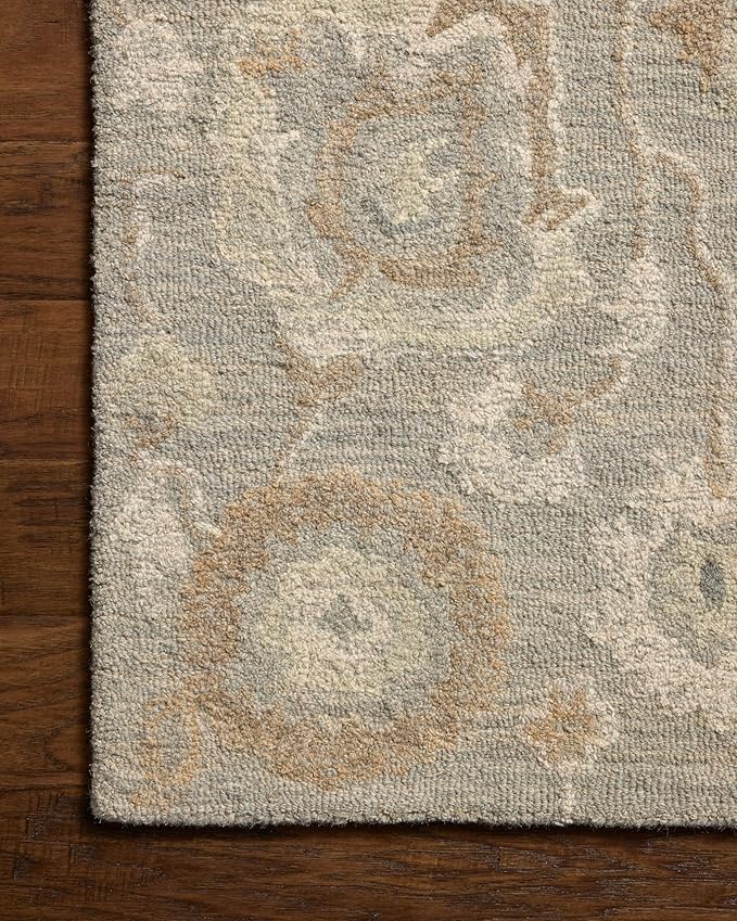 Loloi Chris Loves Julia Dorothea Collection DRT-01 Stone/Multi 3'-6" x 5'-6" Accent Rug Wool Neutral Floral Living Room Bedroom Carpet
