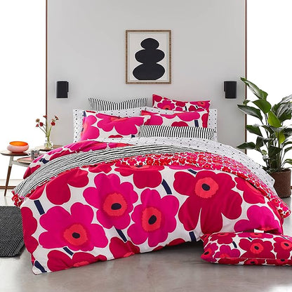 Marimekko - Queen Comforter Set, Cotton Bedding with Matching Shams, Lightweight Home Decor for All Seasons (Unikko Red, Queen)
