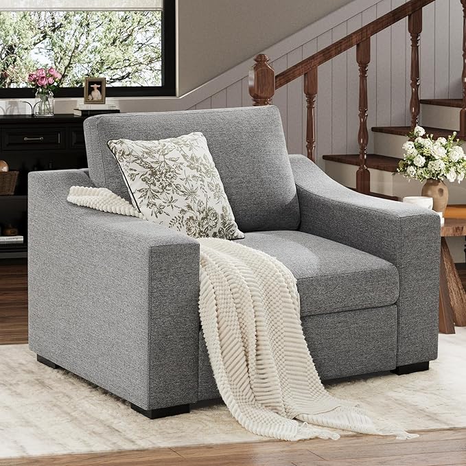 ABCASA 47" W Oversized Accent Chair, Comfy Upholstered Sofa Chair with Large Seat and Wide Armrest, Pet-Friendly Modern Lounge Armchair for Living Room/Apartment/Bedroom, Premium Linen, Grey