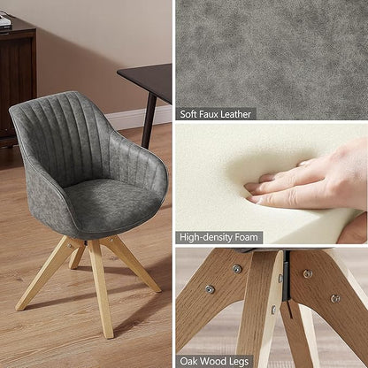 Zouron Mid Century Modern Accent Chair with Oak Wood Legs, Upholstered Swivel Chair No Wheels, Side Accent Armchair Vanity Chair for Small Space Home Office Living Room Bedroom, Gray