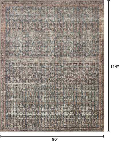 Loloi Amber Lewis Billie Collection, Ocean & Brick 7'-6" x 9'-6" Area Rug – Antique & Distressed Accent Rugs for Living Room, Bedroom, Entryway & Hallway, No Shed High Traffic Area Home Decor Rug