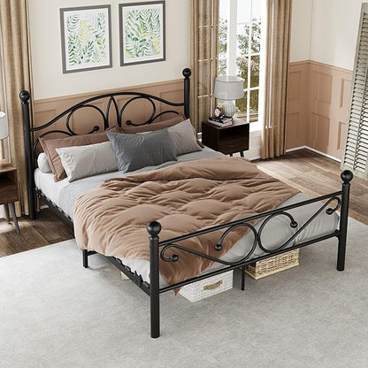 Metal Queen Single Bed Frame with Storage Space, 82.7" in Steel Bed Frame with Protective Foot Pads, Strong Bearing Capacity Queen Size Bed, Easy Assembly, Underbed Storage Space（40.1 inch）