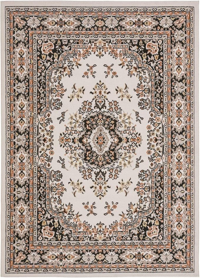 Home Dynamix Premium Sakarya Traditional Medallion Border Area Rug, Ivory/Brown, 7'9"x10'8" Rectangle