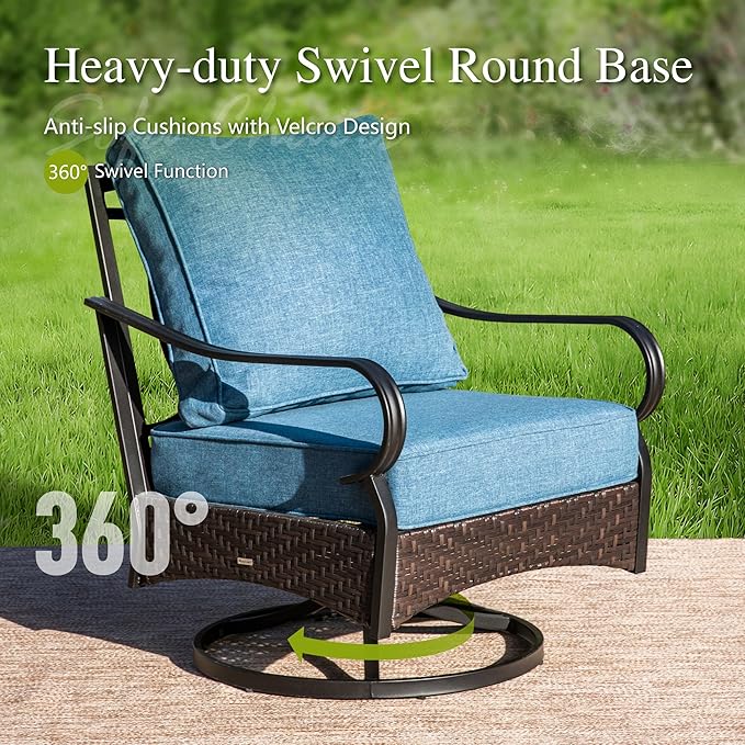 Sophia & William Extra Large Outdoor Patio Swivel Sofa Chairs Set 2 PCS Heavy-Duty Metal Porch Furniture with High Back & Deep Seating Area, 5.5" Thicken Cushions for Deck, Lawn, Outside (Navy)