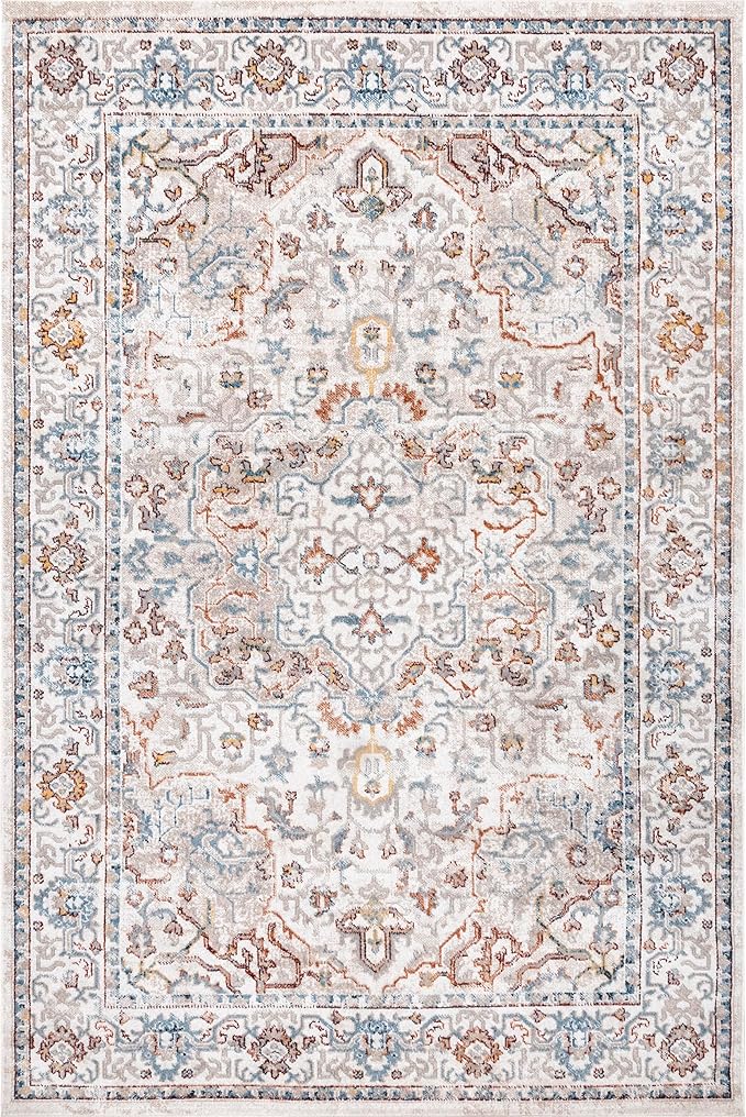 nuLOOM 6' 7" x 9' Machine Washable Stain-Resistant Area Rug Medium Profile for Living Room, Bedroom, and Dining Room, Cady Beige