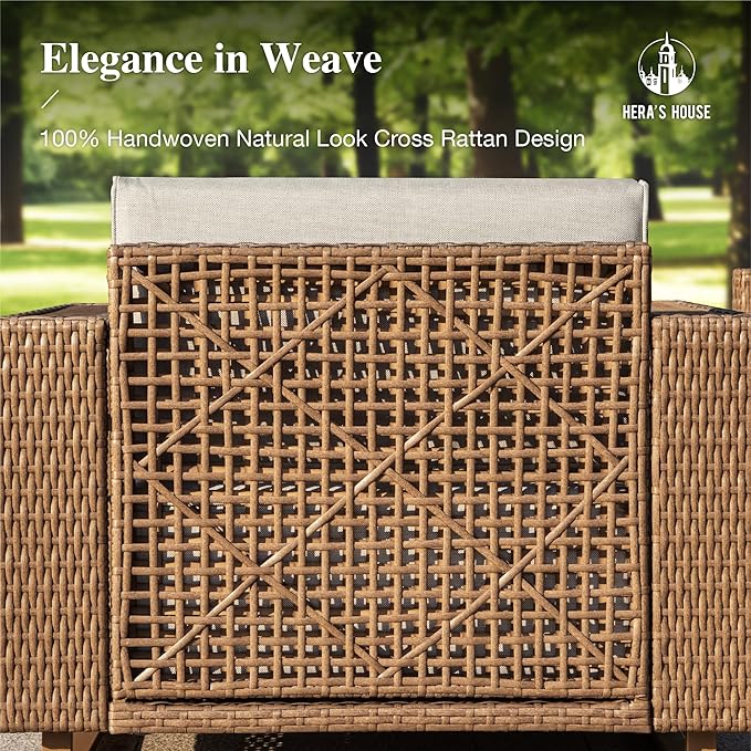 HERA'S HOUSE 2 Pieces Patio Furniture Set, Outdoor Rattan Wicker Armchairs Set of 2, All Weather Patio Conversation Set with 5.3" Widened Armrest, 10" Ultra Thick Comfy Sponge Cushion, Backyard Couch