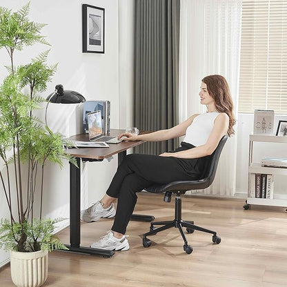 YOUNIKE Black Compact Home Office Desk Chair with Wheels Comfy Armless Cute Vanity Chair with Adjustable Rocking Back Modern Leather Upholstered Rolling Swivel Small Task Drafting Sewing Chair