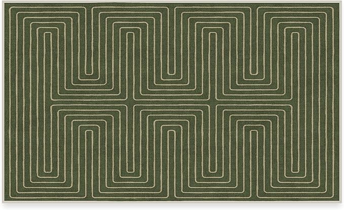 RUGGABLE x Jonathan Adler Machine Washable Modern Area Rug – Labyrinth Fern Green 3x5, Stain-Resistant, Non-Slip – Small Rugs for Living Room, Bedroom, Hallway, Entryway & Office–with Standard Pad