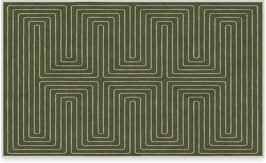 RUGGABLE x Jonathan Adler Machine Washable Modern Area Rug – Labyrinth Fern Green 3x5, Stain-Resistant, Non-Slip – Small Rugs for Living Room, Bedroom, Hallway, Entryway & Office–with Standard Pad