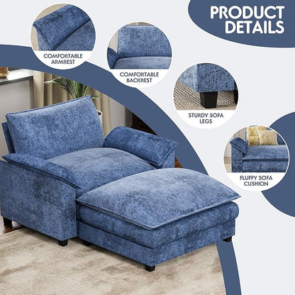 Homall 40" Modular Sectional Sofa, Single Sofa Couch with Reversible Ottoman, DIY Combination Chenille Deep 1-Seat Cloud Couch for Living Room, Apartment (Dark Blue, Single Sofa Chair)