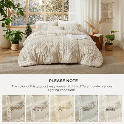 Bedsure Tufted Boho Comforter Set King Size - Beige Boho Bed Set, GentleSoft™ 3 Pieces Farmhouse Shabby Chic Embroidery Bedding, Gifts for Woman, Soft Jacquard King Comforter for All Seasons